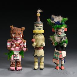 Three Southwest Polychrome Carved Wood Kachinas